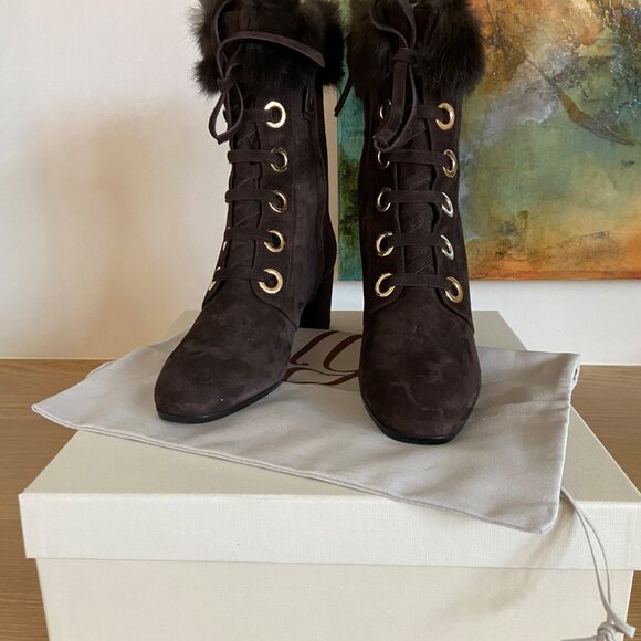 6.5 Suede Booties With Fur Top NWT - Picture 6 of 7